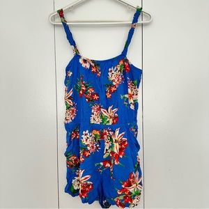 Express Blue Floral Romper LARGE Vacation/Resort wear